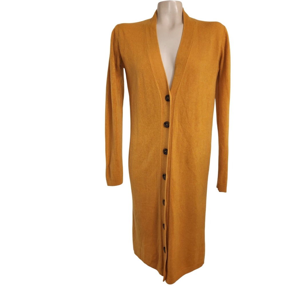Forever 21 Womens Mustard Yellow Longline Button Front Cardigan Sweater‎ Small